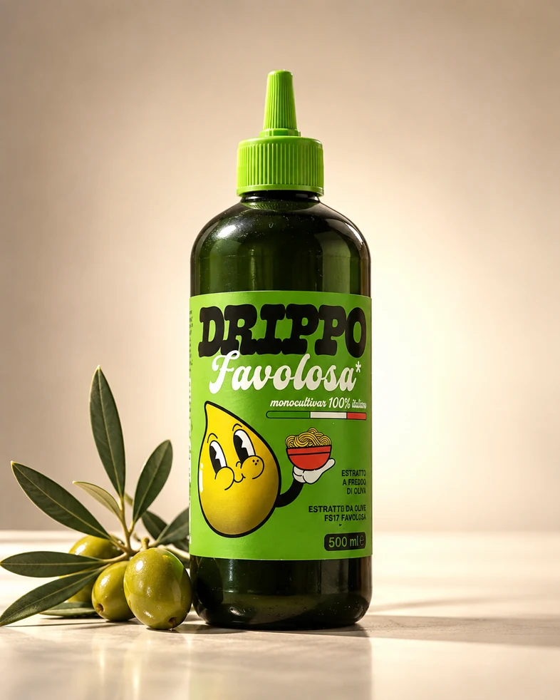 Concept di prodotto Drippo con olive e luce calda